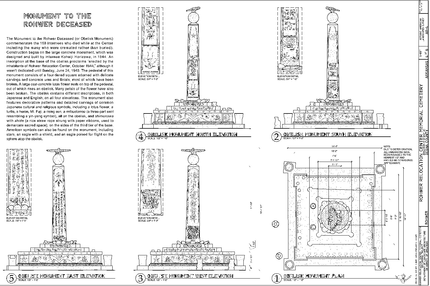 Line drawings of monument from various angles