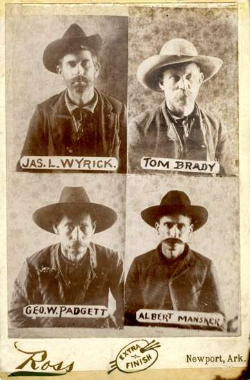 Photographs of four white men with hats and mustaches on "Ross" studio card