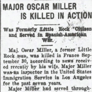 "Major Oscar Miller is Killed in Action" newspaper clipping
