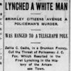 "Lynched a white man" newspaper clipping