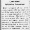"Lynching following precedent" newspaper clipping