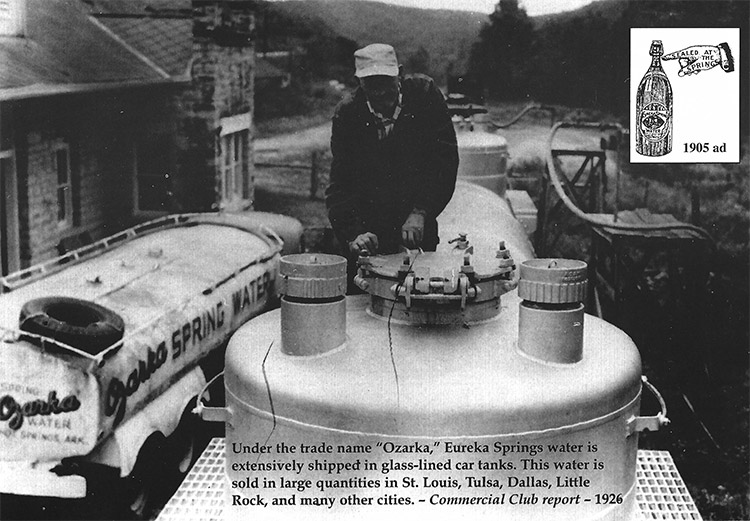 White man and water tanks outside bottling plant and tanker truck