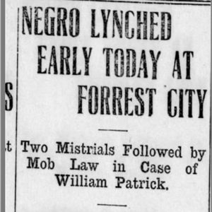 "Negro lynched early today at Forrest City" newspaper clipping