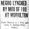 "Negro lynched by mob of 100 at Morrilton" newspaper clipping