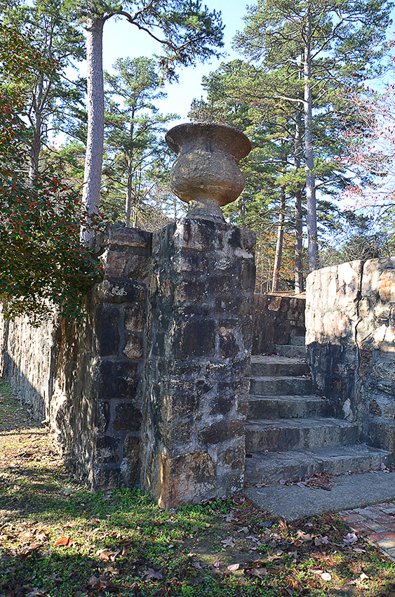 Brick staircase with decorative vase outdoors