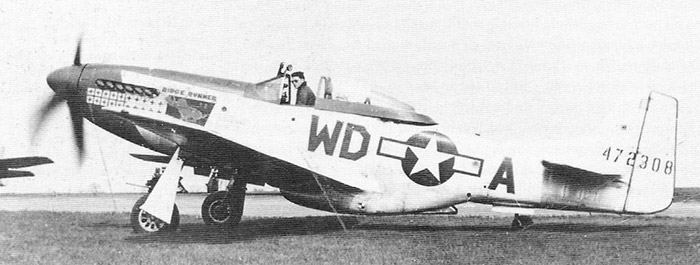 White pilot in "Ridge Runner" fighter plane