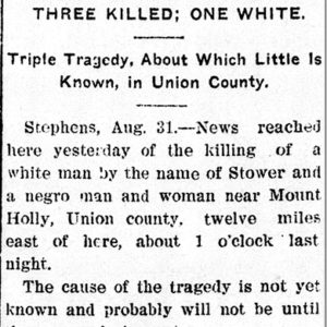"Three killed one white" newspaper clipping