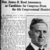 "Honorable James B. Reed announces as candidate" newspaper clipping