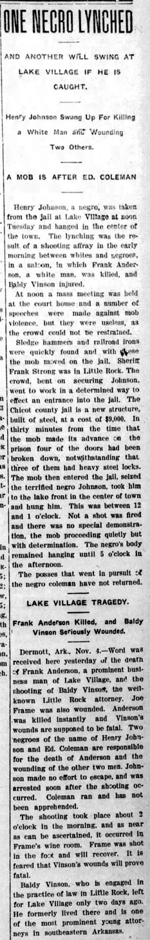 "One Negro lynched" newspaper clipping