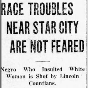 "Race troubles near Star City are not feared" newspaper clipping