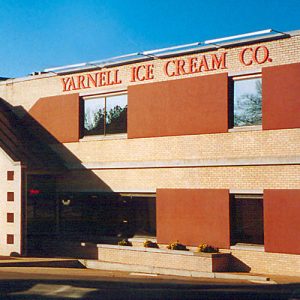 Brick Yarnell Ice Cream building with blue skies in background