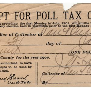 "Receipt for poll tax of 1900" document on wrinkled paper
