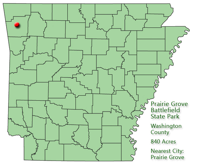 Arkansas map with red dot in Washington County and explanation in green text