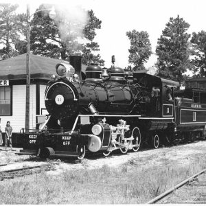 Steam locomotive parked at "Reader" train station