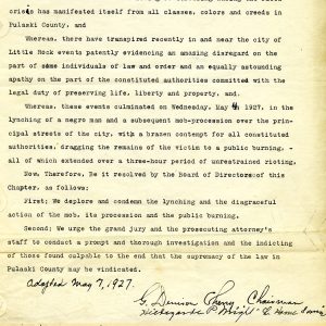 "Resolutions" typed document dated May 7 1927