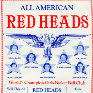 Flyer with eagle young women's portraits on stars and red white and blue text