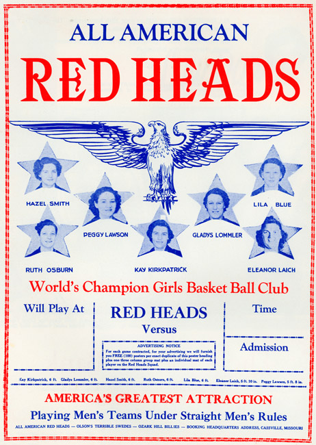 Flyer with eagle young women's portraits on stars and red white and blue text