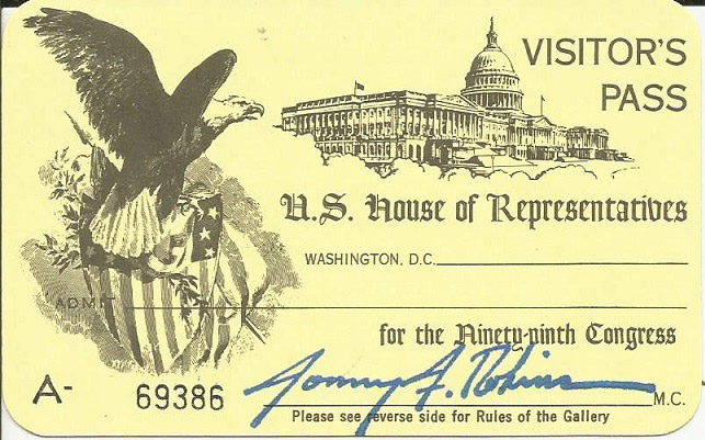 Blank U.S. House of Representatives visitor's pass