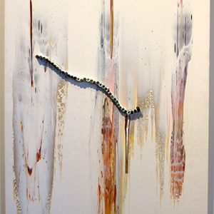 Abstract painting with string of brass beads on it