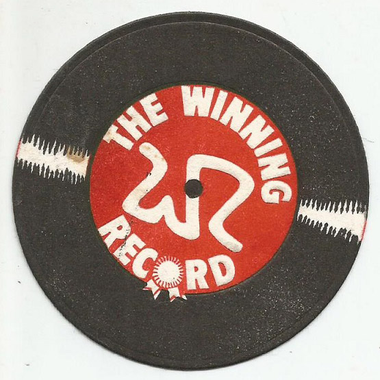 Vinyl record with red and white label