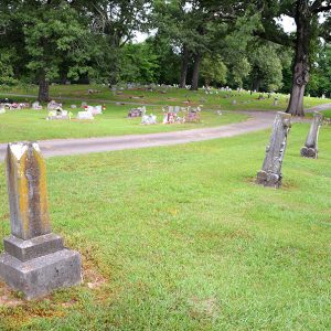 Gravestones and monuments with cemetery road
