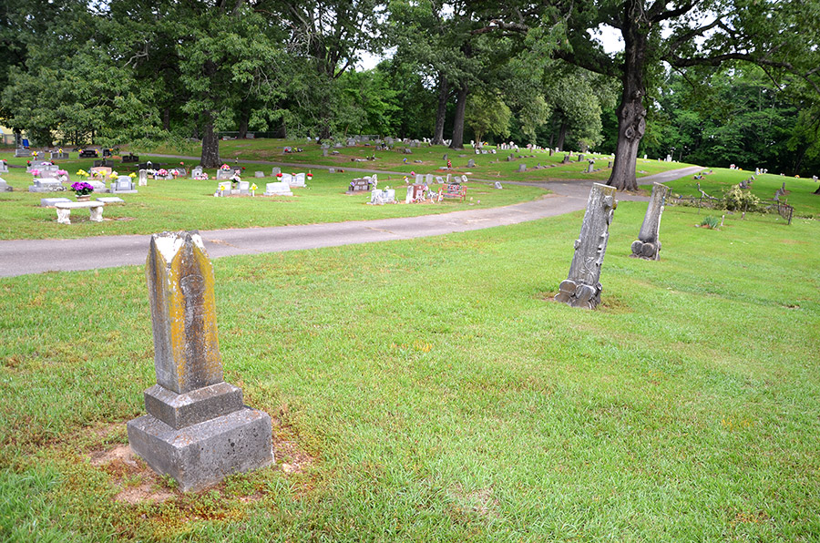 Gravestones and monuments with cemetery road