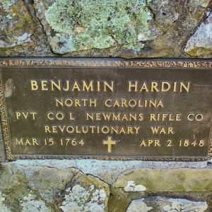 "Benjamin Hardin North Carolina" plaque on stone brick monument