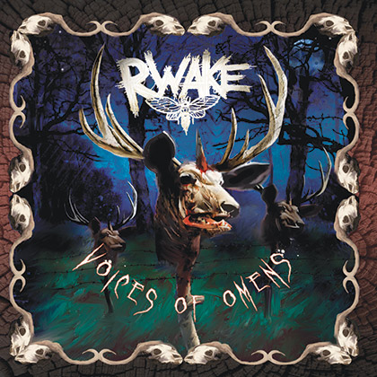 Album cover with deer heads on wooden stakes and white text