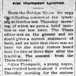 "Alex Thompson Lynched" newspaper clipping