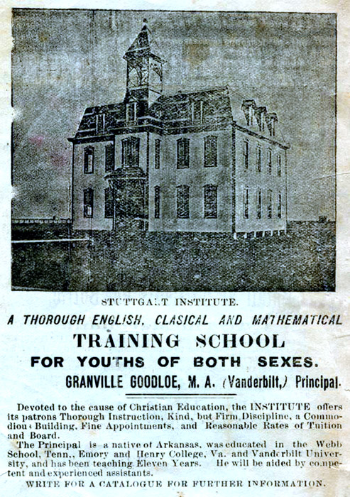 Multistory building with bell tower in advertisement