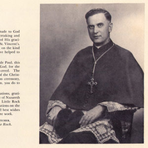 Letter with portrait of white man seated in robe and rosary signed "Albert L. Fletcher, Bishop of Little Rock"