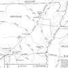 Political map of Arkansas and neighboring states showing historical trail routes with dotted lines