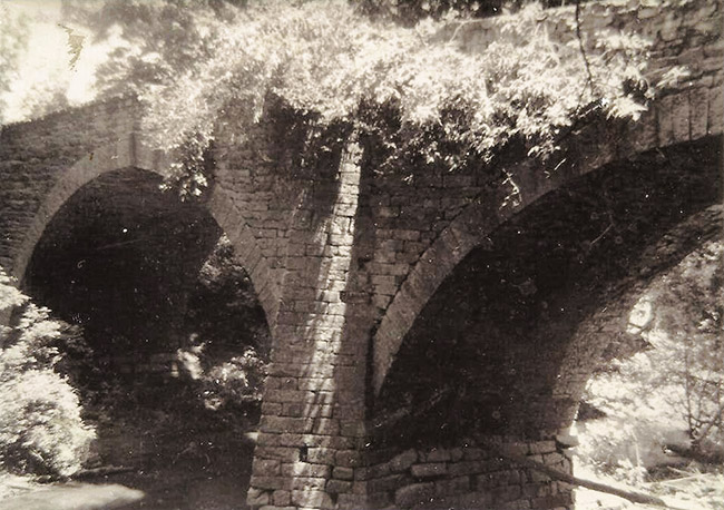 Side view of brick arch bridge