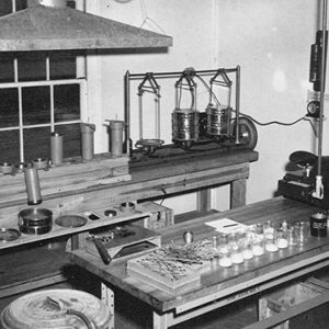 Munitions lab equipment on two counter tops