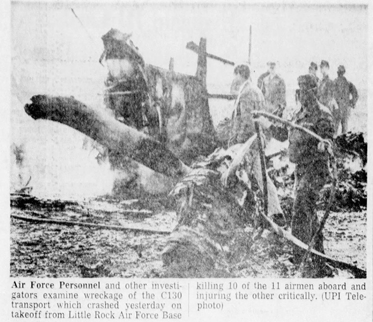 Newspaper clipping with text and photo of wreckage