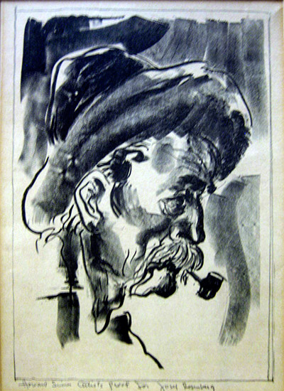 Old white man with hat and mustache smoking a pipe