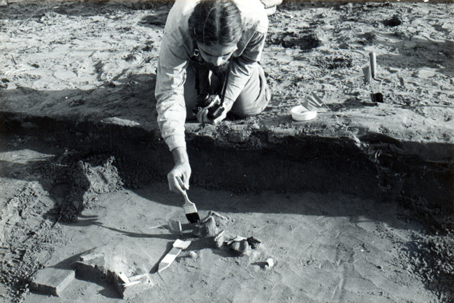 White man with brush working on dig site