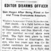 "Editor disarms officer" newspaper clipping
