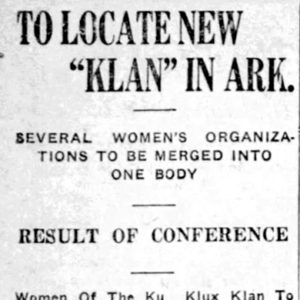 "To locate new Klan in Arkansas" newspaper clipping