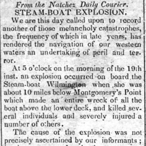 "From the Natchez Daily Courier Steam Boat Explosion" newspaper clipping