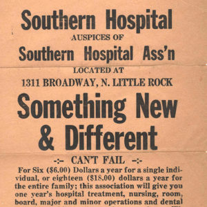 "Southern Hospital auspices of Southern Hospital Association located at 1311 Broadway North Little Rock" advertisement