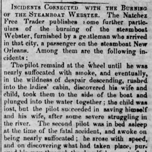 "Incident Corrected with the Burning of the Steamboat Webster" newspaper clipping