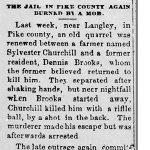 "The jail in Pike County again burned by a mob" newspaper clipping