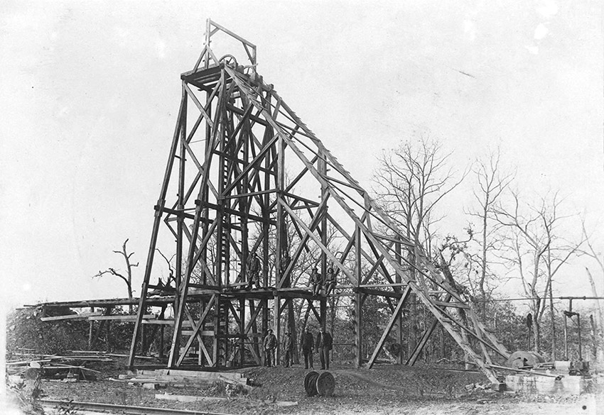 Wooden frame structure at mining site