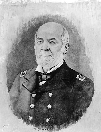 Older white man with beard in military uniform