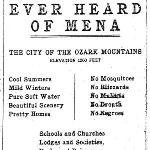 Advertisement reading "Ever Heard of Mena"