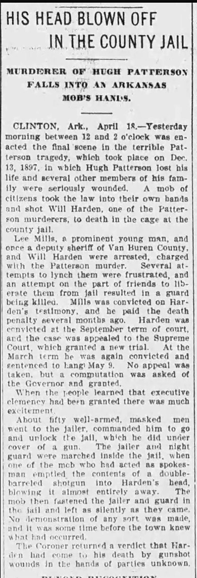 "His Head Blown off in the County Jail" newspaper clipping