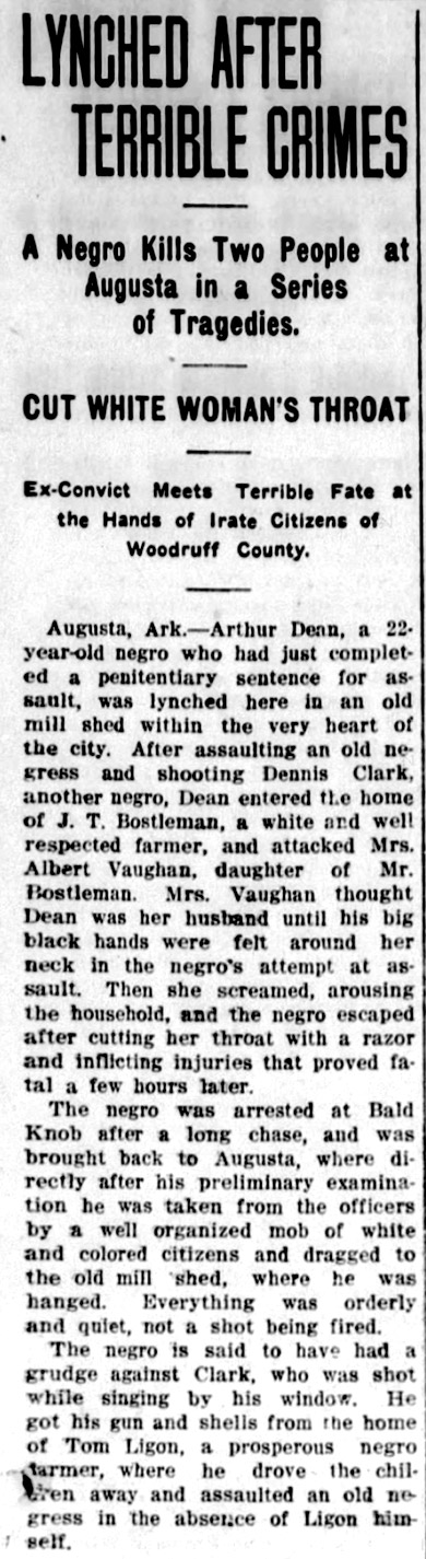 "Lynched after terrible crimes" newspaper clipping