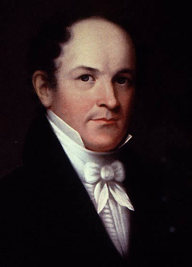 Portrait painting white man in suit cravat solemn expression