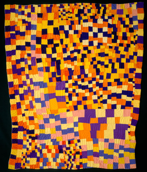 Multicolored quilt on black background
